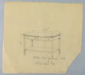 Dessin, Conception pour une table de service avec deux tiroirs et un front convexe, 1900-1905