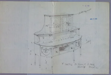 Dessin, Conception pour un buffet avec armoire à porte vitrée au-dessus