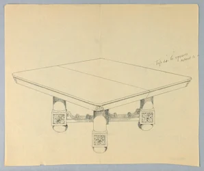 Dessin, Design pour une table à manger rectangulaire sur pieds en boule