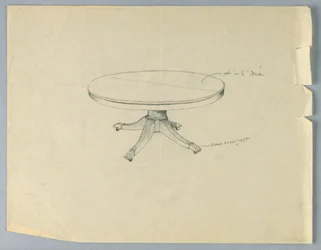 Dessin, Design pour une table ronde sur pieds en patte d