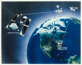 Dessin du télescope Hubble, années 1980