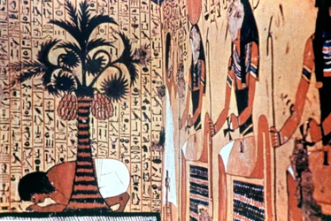 Boire à la rivière, peinture murale du temple, Thèbes, Égypte
