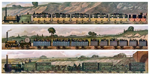 Premiers Wagons de Chemin de Fer, le Chemin de Fer de Liverpool et Manchester, Angleterre, 1831