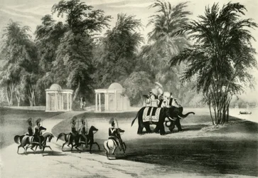 Éléphants et garde du corps dans le parc de Barrackpore, 1820, 1925