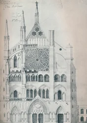 Élévation du transept nord, abbaye de Westminster, montrant la découpe avec le projet de restauration de Wren