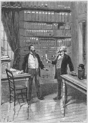 Elisha Gray, inventeur américain, présentant le caveat pour son téléphone, 1876, vers 1890