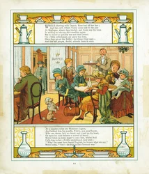 Famille anglaise prenant un repas dans le buffet de la gare à Boulogne, France, 1886