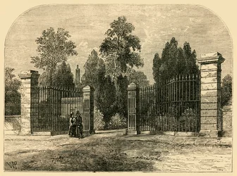 Entrée du cimetière de Brompton, vers 1876