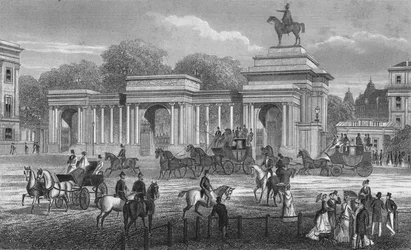 Entrée de Hyde Park, Londres, vers 1850