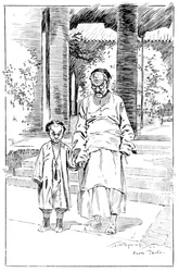 Entrée de la légation britannique, Pékin. Le plus ancien serviteur et son fils, 1900