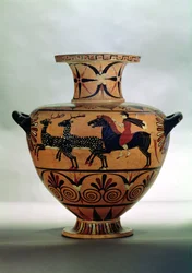 Hydrie à figures noires étrusco-ionienne représentant une scène de chasse, de Cerveteri, c.540-530 av. J.-C.