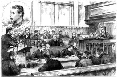 Examen de John F Egan au tribunal de police de Birmingham, le complot à la dynamite, 1884