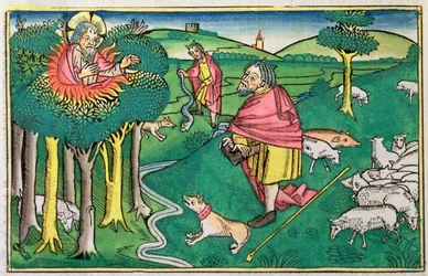 Exode 3:1-22 et 4:1-4: le buisson ardent et Dieu armant Moïse de la verge miraculeuse