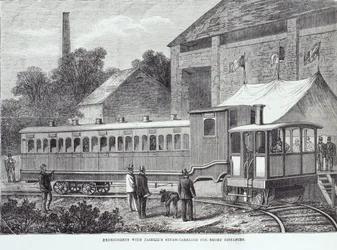 Expériences avec la voiture à vapeur de Fairlie pour de courtes distances, août 1869