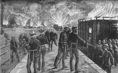 Explosion à la gare du Caire : éclatement de coquilles et de munitions, vers 1882-85