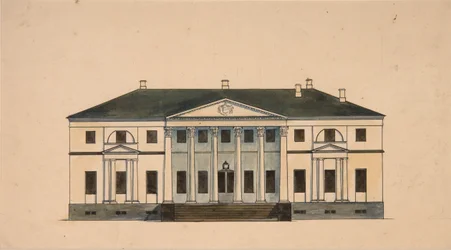 Façade de la maison dans le domaine Golitsyn Petrovo-Dalneye, premier quart du 19e siècle