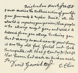 Fac-similé de lettre autographe de Kitty Clive, 1907