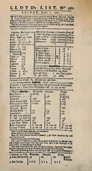 Fac-similé de la plus ancienne copie existante de Lloyds List, vers 1740, 1928