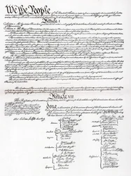 Fac-similé du préambule et de la Constitution des États-Unis d