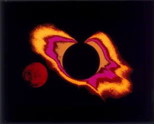 Photographie en fausses couleurs du soleil et de la lune, années 1970