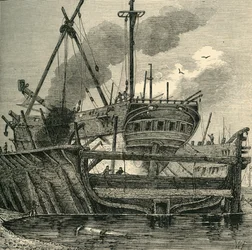 Dock flottant, Deptford 1820, vers 1878