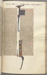 Fol. 199r, Esther, initiale historiée, deux figures masculines assises, vers 1275-1300