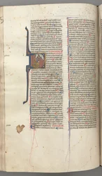 Fol. 220v, Psaume 38, initiale historiée D, David à genoux, gesticulant vers le buste de Dieu au-dessus, vers 1