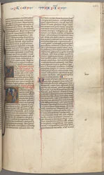 Fol. 251 r, Sagesse, initiale historiée D, Salomon instruisant un soldat