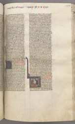 Fol. 273r, Isaïe, initiale historiée V, le martyre d
