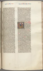 Fol. 315r, Lamentations, initiale historiée E, Jérémie agenouillé priant devant un buste de Dieu, vers 127