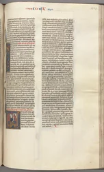 Fol. 353r, Joël, initiale historiée V, Joël assis avec un rouleau, buste de Dieu au-dessus, vers 1275-1300