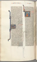 Fol. 354v, Amos, initiale historiée V, Amos agenouillé en prière, buste de Dieu au-dessus, vers 1275-1300