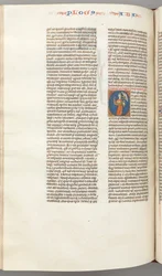 Fol. 361v, Habbakuk, initiale historiée O, Habbakuk tenant un panier et deux pierres..., vers 1275-130