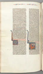 Fol. 362v, Sophonie, initiale historiée V, Sophonie agenouillé avec un parchemin, buste de Dieu..., vers 12ème siècle