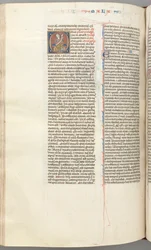 Fol. 368v, Malachie, initiale historiée O, Malachie assis avec un parchemin, c. 1275-1300