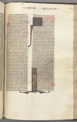 Fol. 404r, Marc, initiale historiée I, Marc debout avec un parchemin, c. 1275-1300