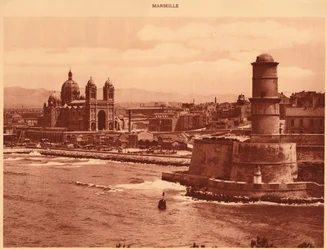Fort Saint-Jean et cathédrale, Marseille, 1930