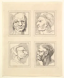 Quatre têtes de Caricatures par Léonard de Vinci, d