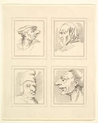 Quatre têtes de caricatures par Léonard de Vinci, d
