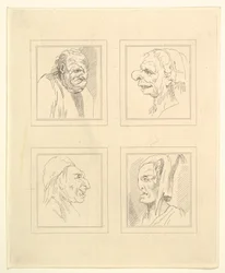 Quatre têtes de caricatures par Léonard de Vinci, d