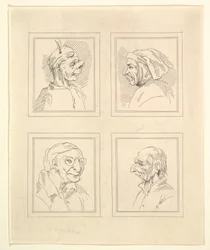 Quatre têtes de caricatures par Léonard de Vinci, d