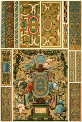 Peinture murale de la Renaissance française, sculpture peinte polychrome, tissage et couvertures de livres, 1898