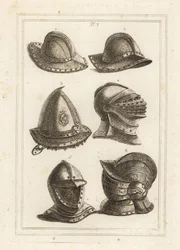 Casque en fer français, casque en acier gravé du 16ème siècle, grand casque brillant, casque ouvert, casque orné avec visière