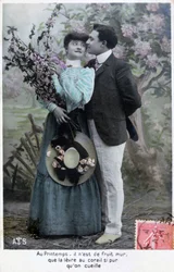 Carte postale romantique française, vers 1900