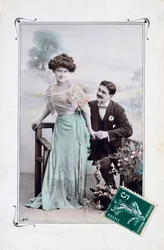 Carte postale romantique française, vers 1900