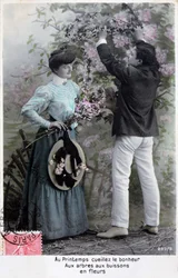 Carte postale romantique française, vers 1900
