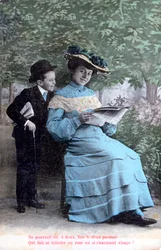 Carte postale romantique française, vers 1900