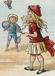 Jeu de la Roue. Gravure dans "Alphabet de ma petite fille". Bernardin-Bechet et Fils, libraires-éditeurs, Paris, vers 1895. Album indéchirable sur toile. Bibliothèque des Bébés.