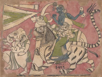 Ganesha mène Shiva et Durga en procession, 18ème siècle