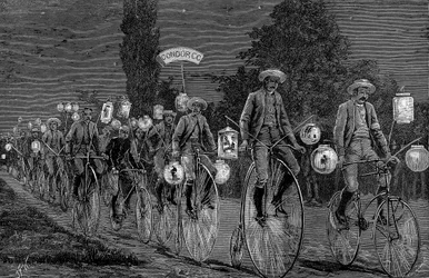 Rassemblement des clubs cyclistes britanniques au Castle Inn, Woodford, Essex, 1er juin 1889